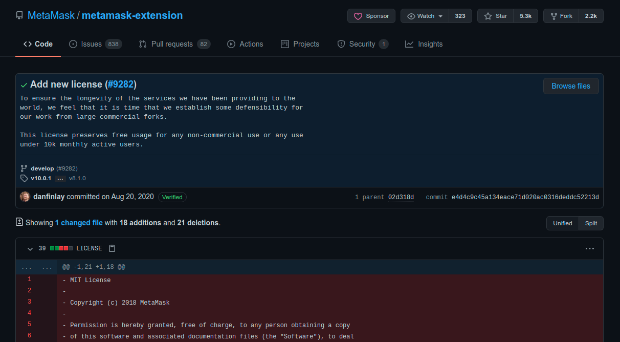 On August 20th, 2020, MetaMask decided to abandon free and open source licensing for its flagship wallet.