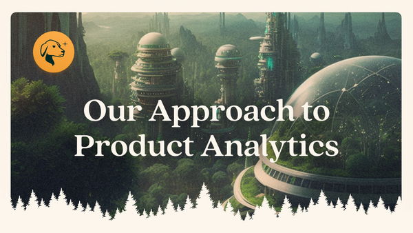 A futuristic citys with the overlay text, "our approach to product analytics."